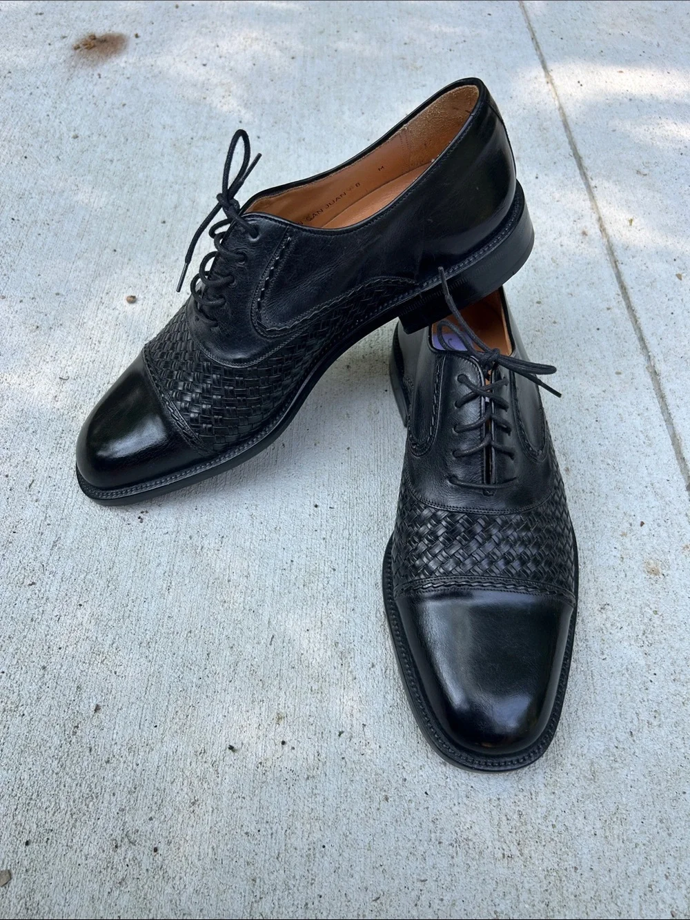 MAZLAN Men’s Black Leather Crochet Detail Lace-Up Shoes Size 8